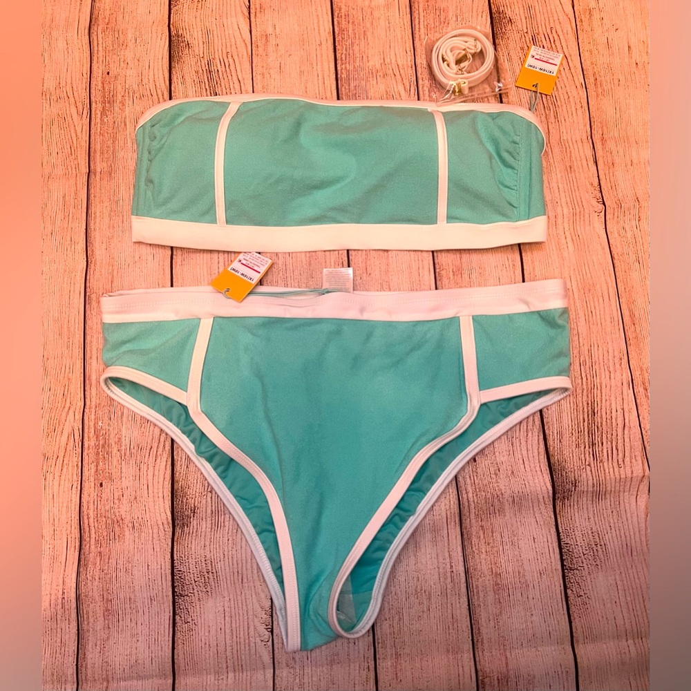 SALE-NWT Teal & White Bikini, 1X (16W-18W) Swim Suit, plus size, FINAL MARKDOWN! - Picture 6 of 7